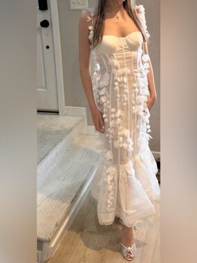 Zimmermann White Petal Floral-Appliqué Mermaid SILK GOWN BRAND NEW